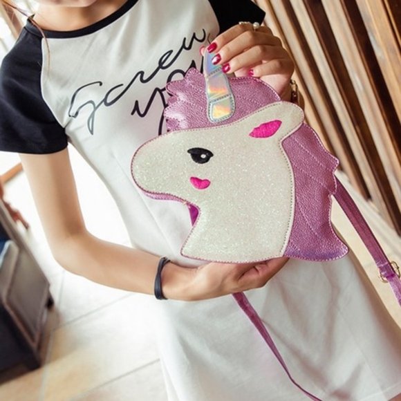 Unicorn Glitter Pink Hologram Harajuku Crossbody - Picture 7 of 8